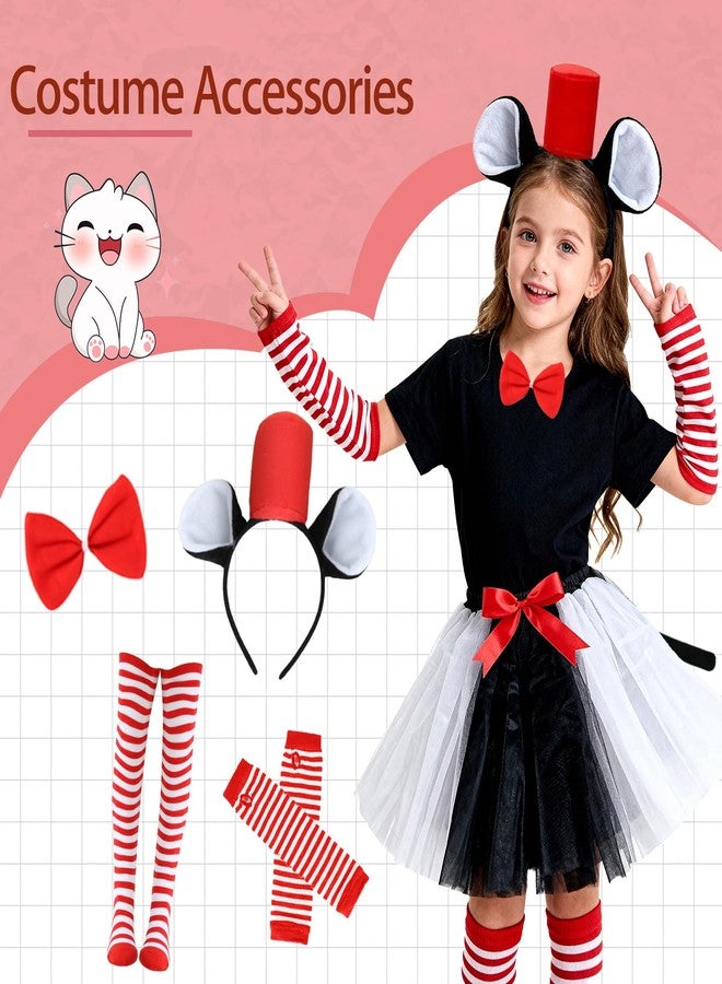 Kitimi Tulle Tutu Skirt Set for Girls Carnival Cosplay, 3 Layered Tulle Tutu Skirt, Headband, Striped High Socks and Gloves - Image 4